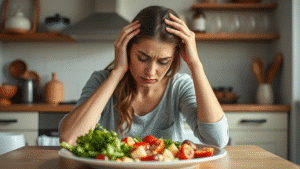 Woman-experiencing-blood-sugar-spikes-symptoms-after-healthy-meal